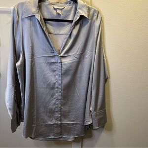 Silver grey silky collared shirt oversized h&m